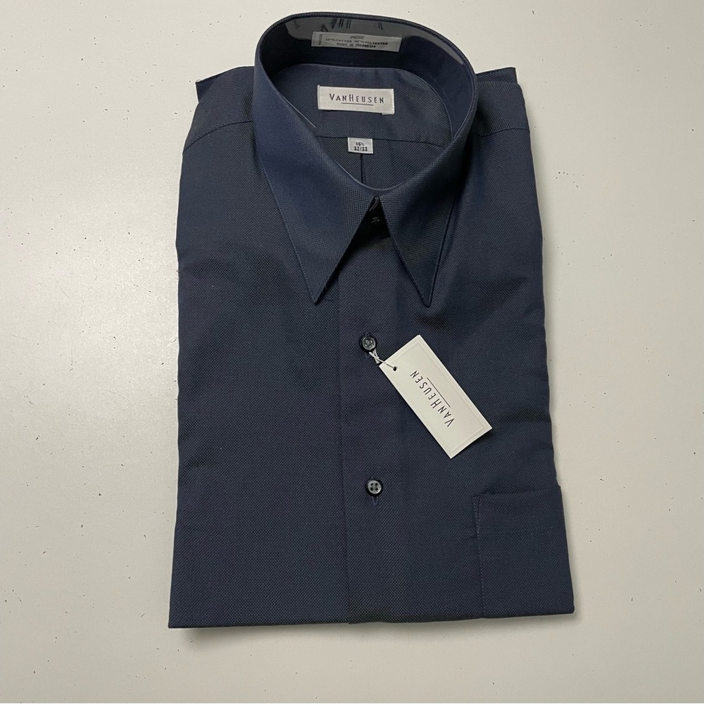 Van Heusen Dress Shirt Long Sleeve Pocket Work Career Iridescent Blue Green